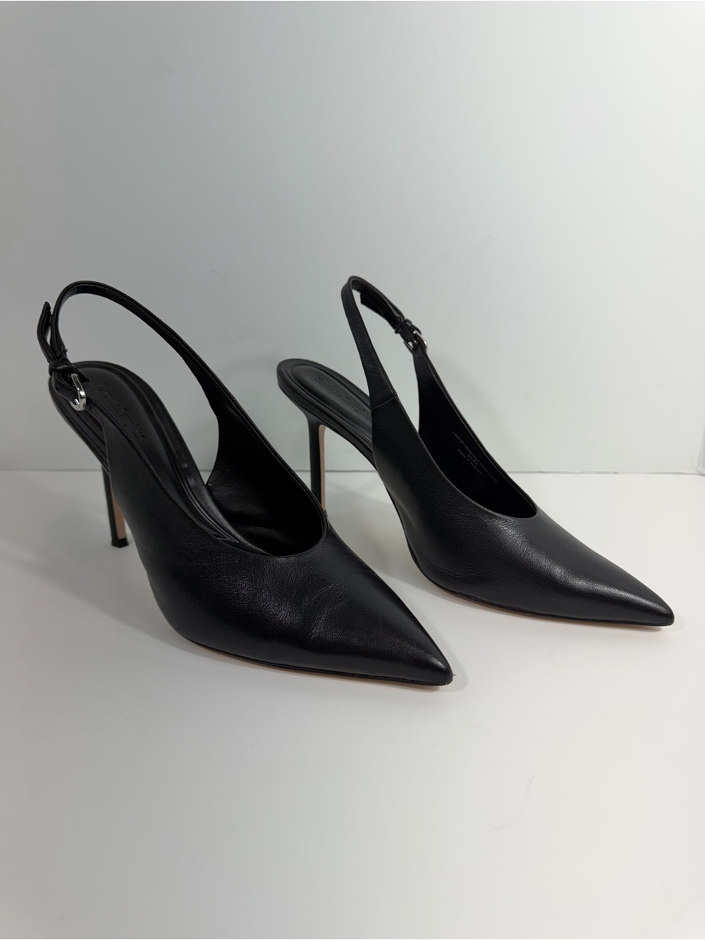 Favorite Daughter Black Leather Remy Pointed Toe Slingback Heels Pump 8 - Picture 1 of 12
